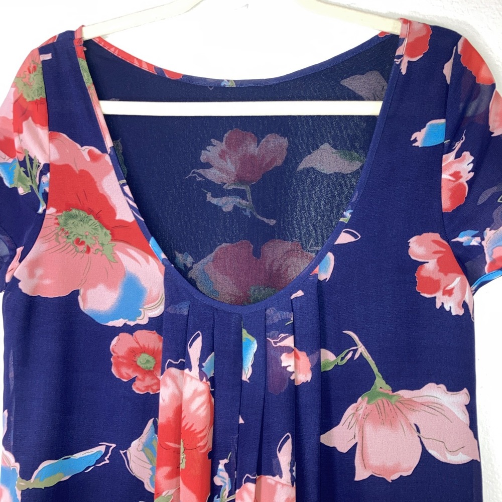 Mabel Dress M Blue Bright Floral Dress Lined Low Back Flowy - Picture 7 of 10